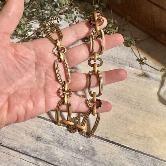 Vintage Chico's Antique Gold Rhinestone Link Necklace - Picture 2 of 6